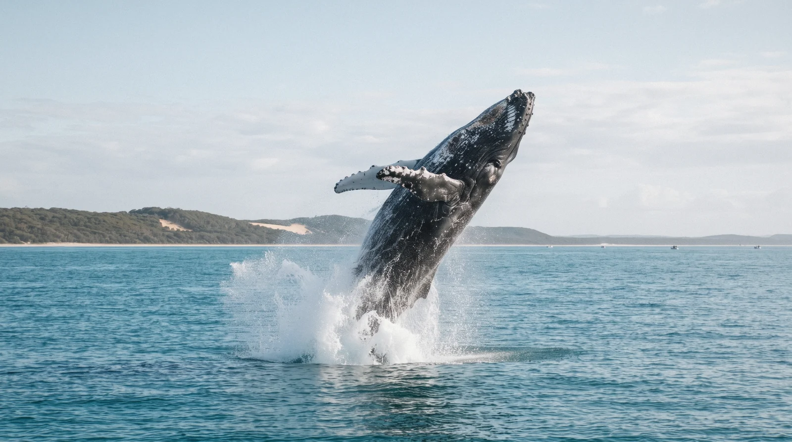 Aerial view of humpback whales and dolphins in Hawaiian waters on Maui whale watching tours